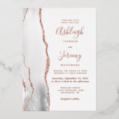 グレーモダンホワイトローズ金ゴールドアゲート結婚ト 箔招待状 (正面)