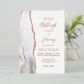 グレーモダンホワイトローズ金ゴールドアゲート結婚ト 箔招待状 (立ち正面)