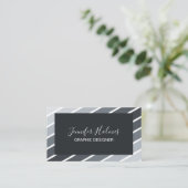 グレーモダンホワイト対角ストライプ名刺 名刺 (スタンド正面)