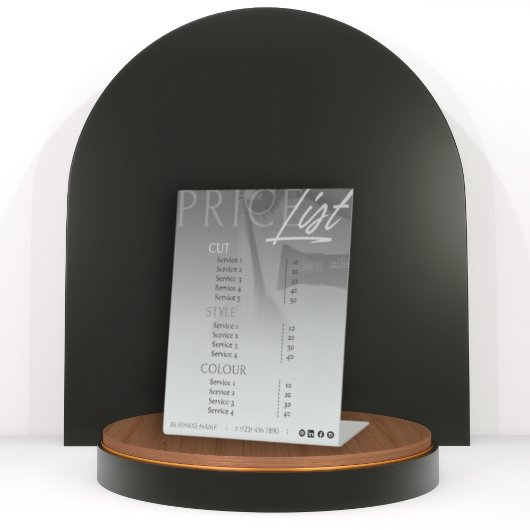 グレーモダンホワイト美容師価格表/メニュー 台座サイン