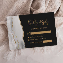 グレーモダンホワイト金ゴールドアガートダーク結婚ズ 出欠カード