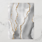 グレーモダンホワイト金ゴールドアガートダーク結婚ズ 箔招待状 (裏面)