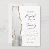 グレーモダンホワイト金ゴールドアゲートQRコード結婚s 招待状 (正面)