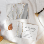 グレーモダンホワイト金ゴールド瑪瑙ウェディングRSVPカード 出欠カード