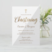 グレーモダンホワイト金ゴールド《キリスト教》洗礼式や命名式ベビー 招待状 (スタンド正面)
