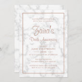 グレーモダンマーブルバラ金ゴールド死記念日 招待状 (正面/裏面)
