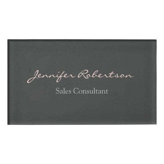 グレーモダンミスティバラプレーンユニーク 名札 (正面)