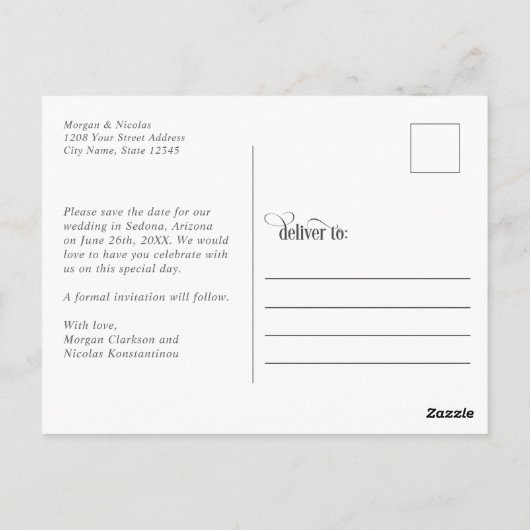 グレーモダンミニマリスト結婚式の日付を保存 ポストカード (裏面)