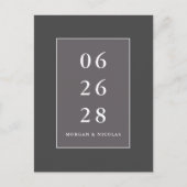 グレーモダンミニマリスト結婚式の日付を保存 ポストカード (正面)