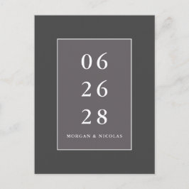 グレーモダンミニマリスト結婚式の日付を保存 ポストカード