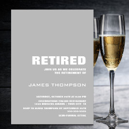 グレーモダンミニマル定年パーティー 招待状
