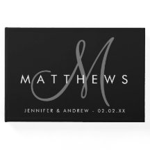 グレーモダンモノグラムのミニマル結婚リストブラック