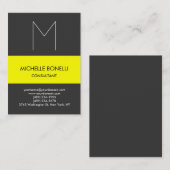 グレーモダンモノグラムストライプのイエロービジネスカード 名刺 (正面/裏面)