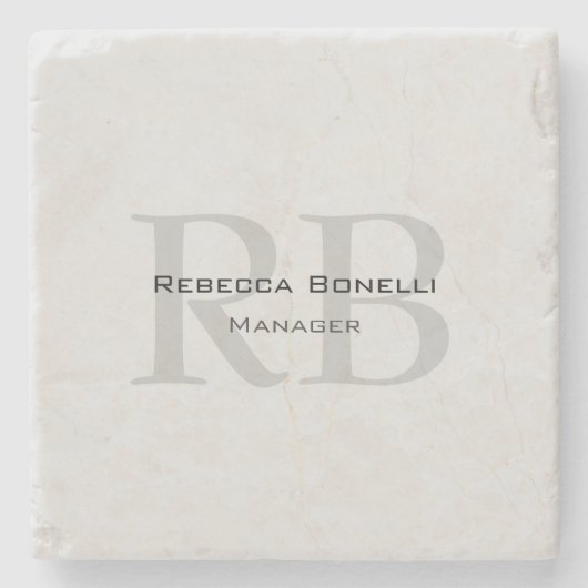 グレーモダンモノグラムマネージャ名の追加イニシャル ストーンコースター (正面)