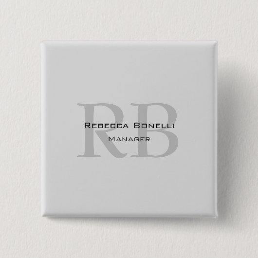 グレーモダンモノグラムマネージャ名の追加イニシャル 缶バッジ (正面)