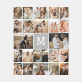 グレーモダンモノグラム22フォトコラージュ フリースブランケット (正面)