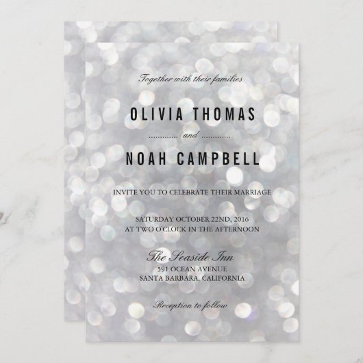 グレーモダンラぼやけイエレガントな結婚式招待状 招待状 (正面/裏面)