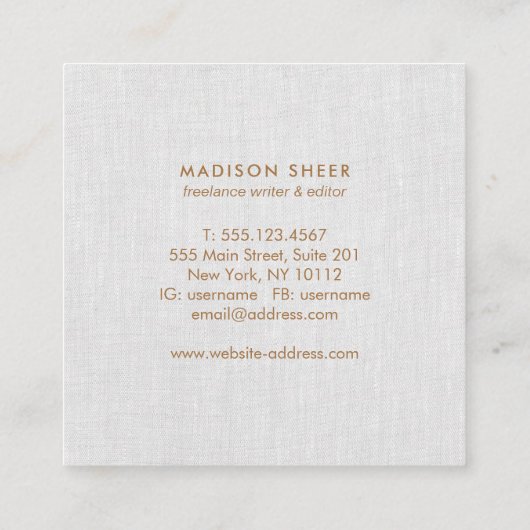 グレーモダンリネン、ミニマルプロフェッショナル スクエア名刺 (裏面)