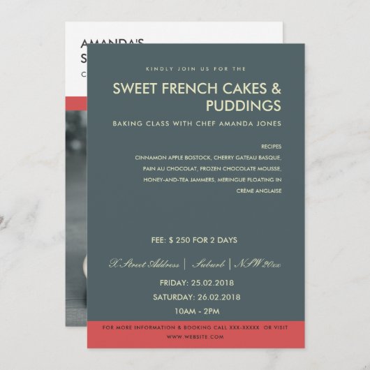 グレーモダンレッドフォトワークショップ招待状テンプレート 招待状 (正面/裏面)