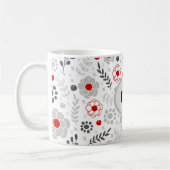 グレーモダンレッドフローラモノグラム コーヒーマグカップ (左)