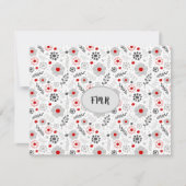 グレーモダンレッドフローラモノグラム ノートカード (正面)