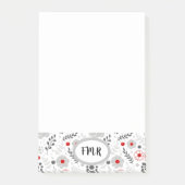 グレーモダンレッドフローラモノグラム ポストイット (正面)