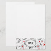 グレーモダンレッドフローラモノグラム 便箋 (正面/裏面)