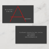 グレーモダンレッドモノグラムアーキテクト名刺 名刺 (正面/裏面)