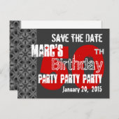 グレーモダンレッド日付50誕生日45Wを保存 案内ポストカード (正面/裏面)