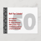 グレーモダンレッド日付50誕生日45Wを保存 案内ポストカード (裏面)