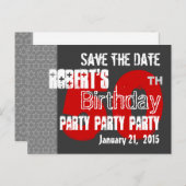 グレーモダンレッド日付50誕生日46Wを保存 案内ポストカード (正面/裏面)