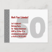 グレーモダンレッド日付50誕生日46Wを保存 案内ポストカード (裏面)