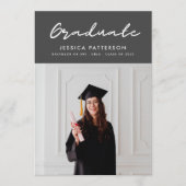 グレーモダン大学院編集可能な卒業 案内状 (正面)