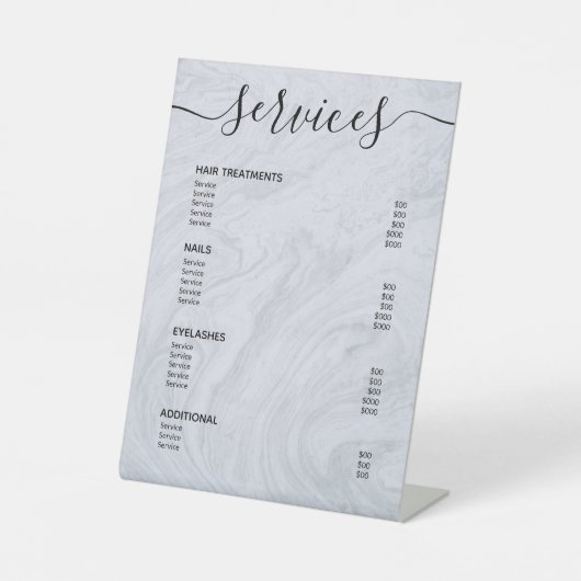 グレーモダン大理石サロン価格表サービスメニュー 台座サイン (正面)