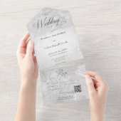 グレーモダン大理石ミニマルQRコード オールインワン招待状 (貼ってはがせる)