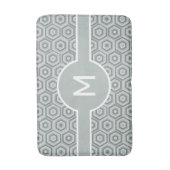 グレーモダン幾何学模様のホワイトモノグラム バスマット (正面縦)