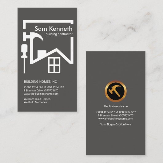 グレーモダン建物ルーフフレーム建築 名刺 (正面/裏面)