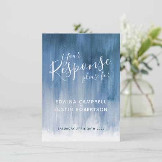 グレーモダン抽象芸術ア結婚ートの返信RSVP 招待状 (スタンド正面)