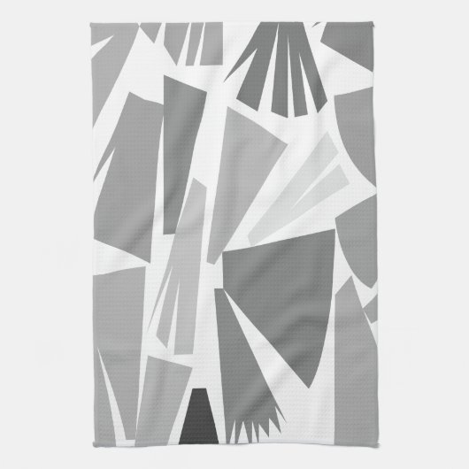 グレーモダン抽象芸術幾何学的パターン キッチンタオル (縦)