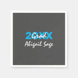 グレーモダン文字の青と白 スタンダードカクテルナプキン