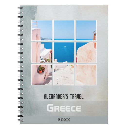 グレーモダン旅行日記写真と文字 ノートブック (正面)