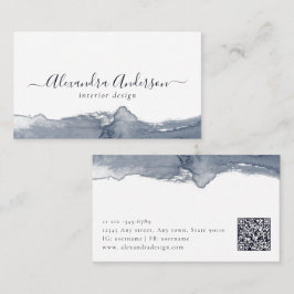 グレーモダン水彩書道ミニマルQRコード 名刺