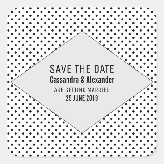 グレーモダン水玉模様日付の保存 スクエアシール (正面)