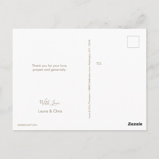 グレーモダン男の赤ちゃんフォトバプテスマありがとう ポストカード (裏面)