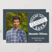 グレーモダン男性写真卒業パーティー 招待状 (正面/裏面)