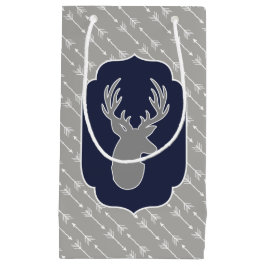 グレーモダン素朴鹿と白い矢印 スモールペーパーバッグ