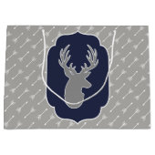 グレーモダン素朴鹿と白い矢印 ラージペーパーバッグ (正面)