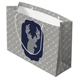 グレーモダン素朴鹿と白い矢印 ラージペーパーバッグ
