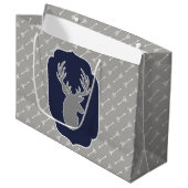 グレーモダン素朴鹿と白い矢印 ラージペーパーバッグ (正面アングル)
