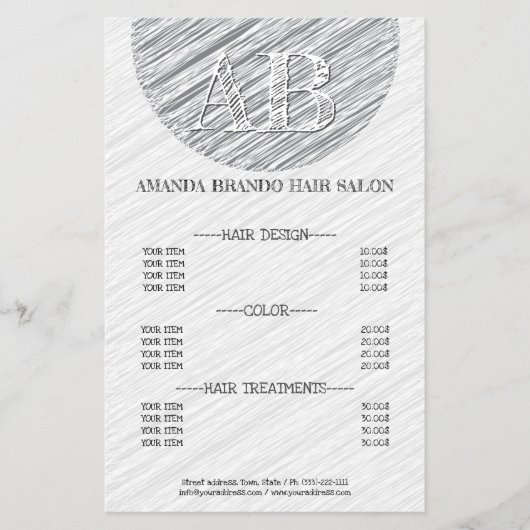 グレーモダン線の背景価格表テンプレート チラシ (正面)